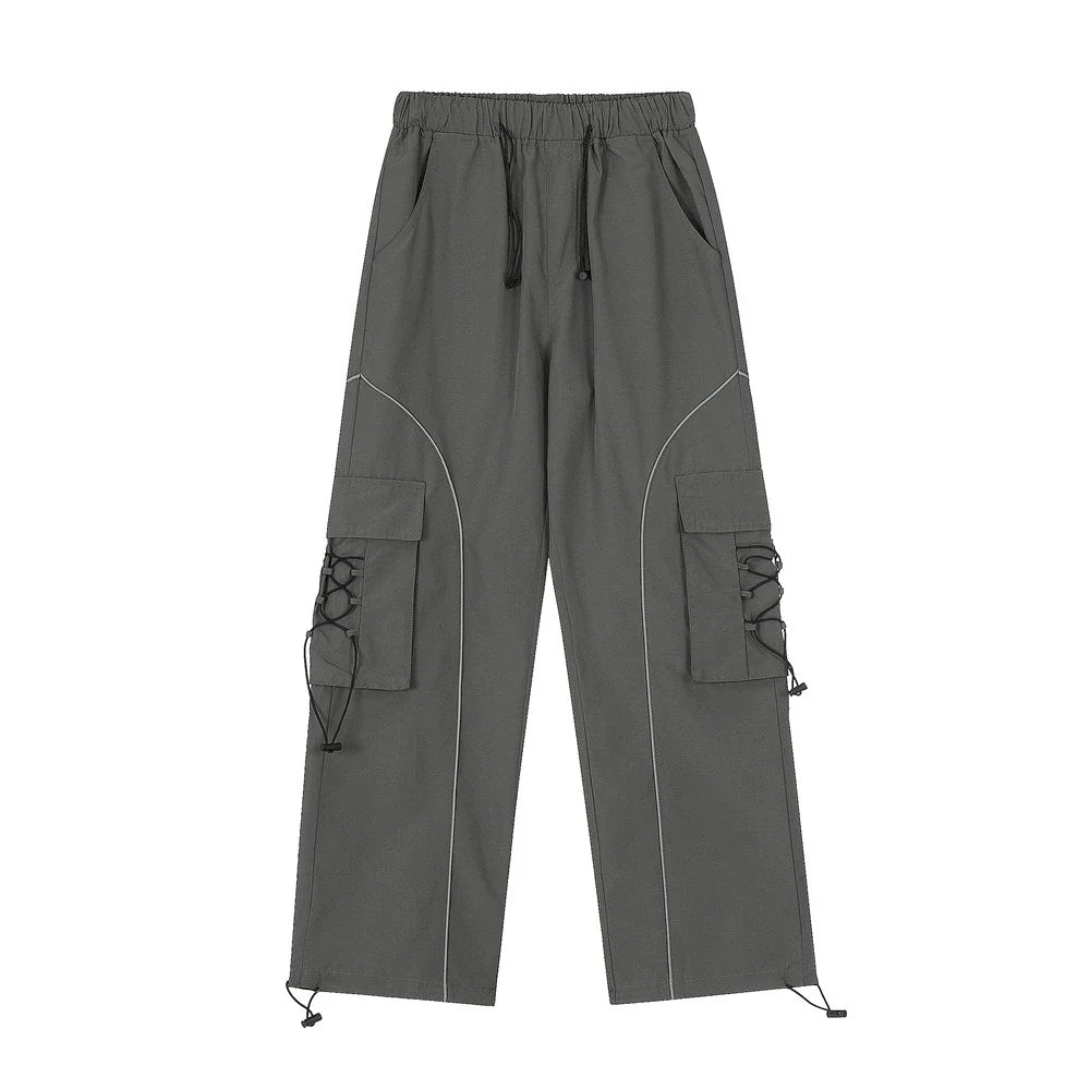 Men Sweatpants Multi-Pocket Cargo Pants Men's Casual Loose Wide-Leg Straight Trousers
