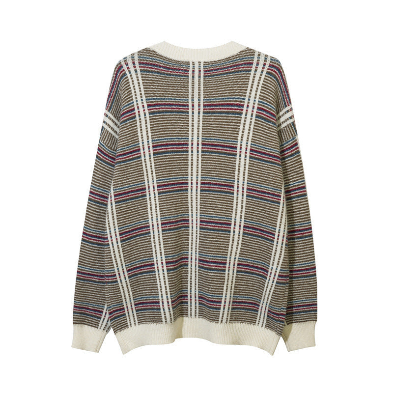 Women Sweater Loose Cardigan Coat Splicing Knitwear