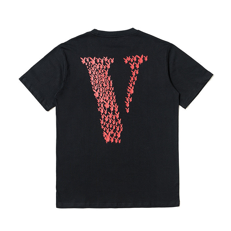 Vlone T Shirts V-Shaped Female Printed Short Sleeve T-shirt Men's and Women's Hip Hop BF Half Sleeve