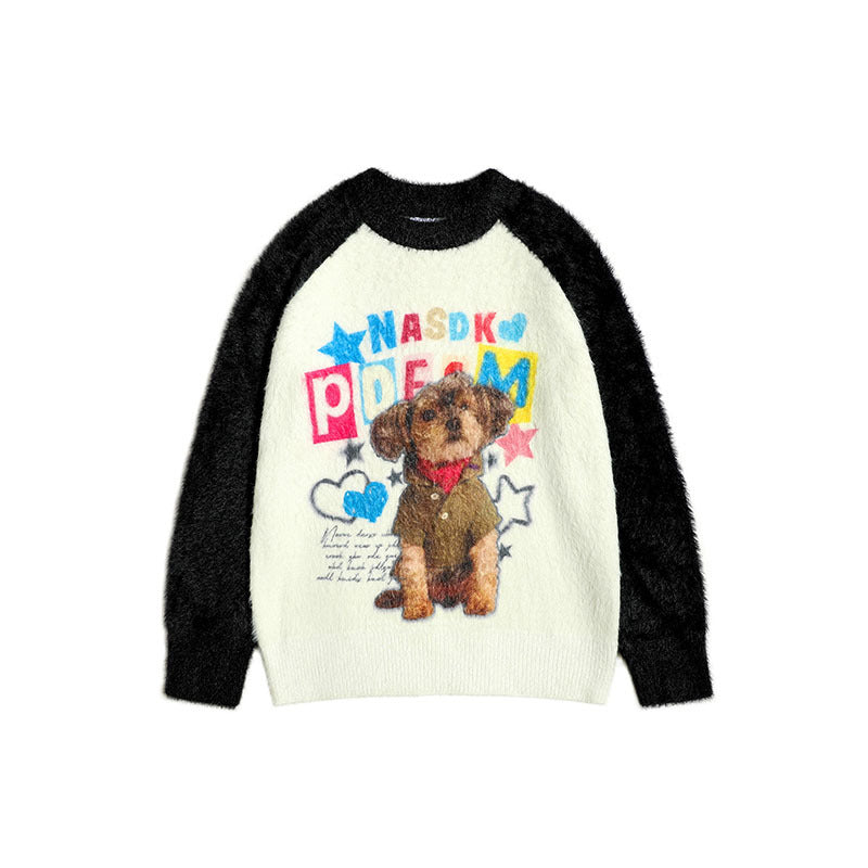 Women Sweater Animal Color Matching Sweater Retro Loose All-Match