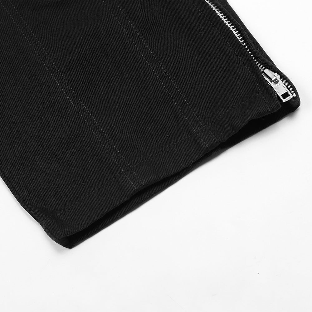 Men Jeans Solid Color Loose Casual Zipper Slit