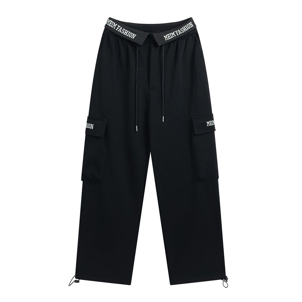 Men Sweatpants Pocket Cargo Pants Men Loose Leisure Sports Trousers Embroidery Letters Drawstring Jogger Pants