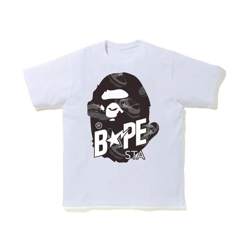 Bape New Contrast Pattern Printed T-shirt Classic Large Roun