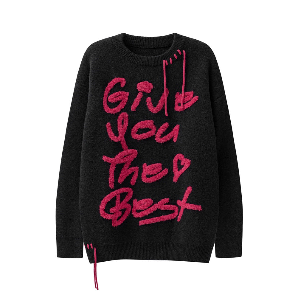 Men Sweater Embroidered Letter Crew Neck Sweater