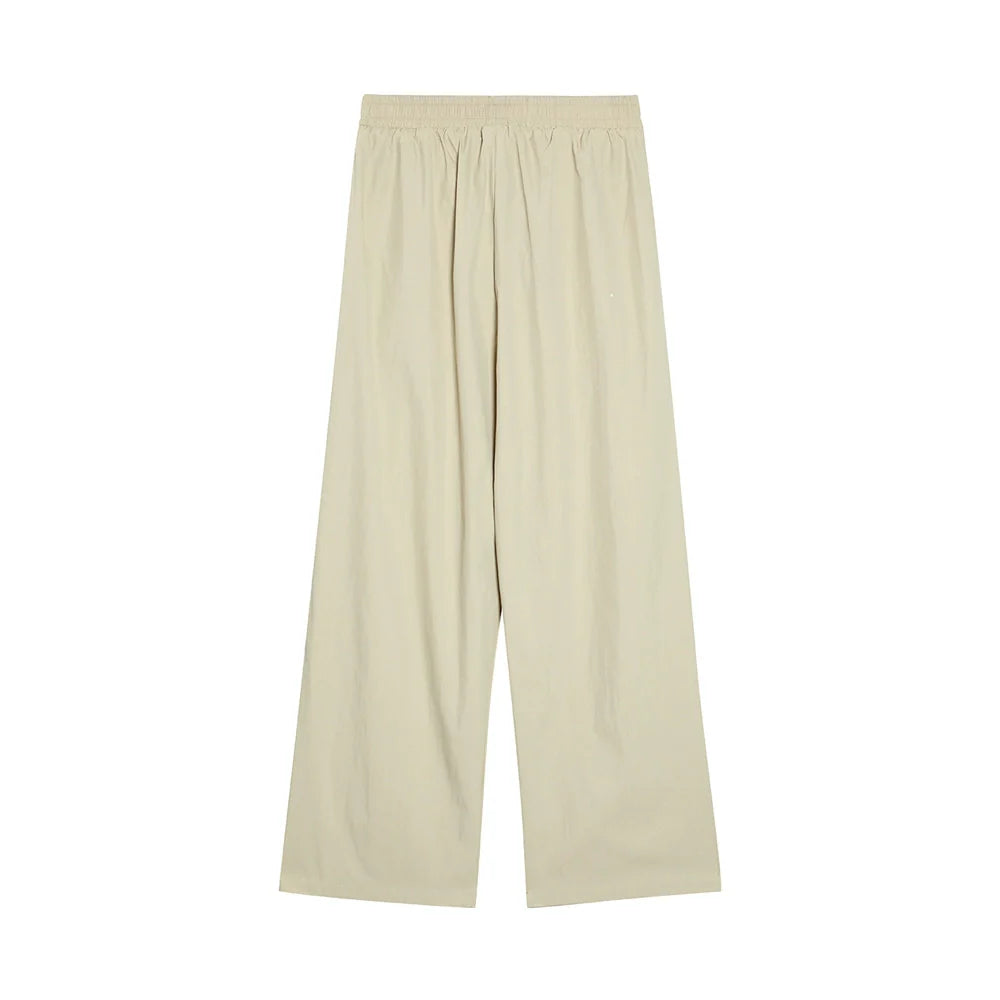 Men Sweatpants Solid Color Wide-Leg Casual Pants Pleated Draping Elastic Waist Loose Draggle-Tail Trousers