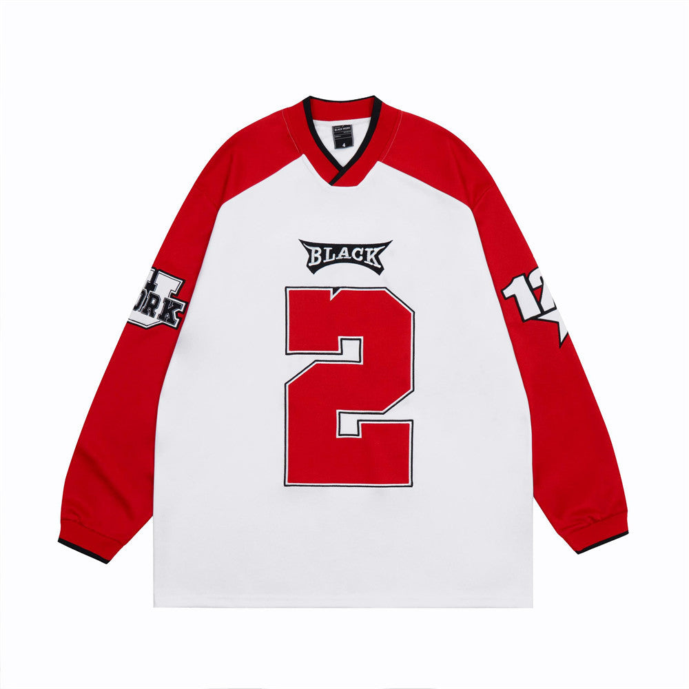 Men Long Sleeve T-shirt Racing Car Stickers Cloth Embroidery