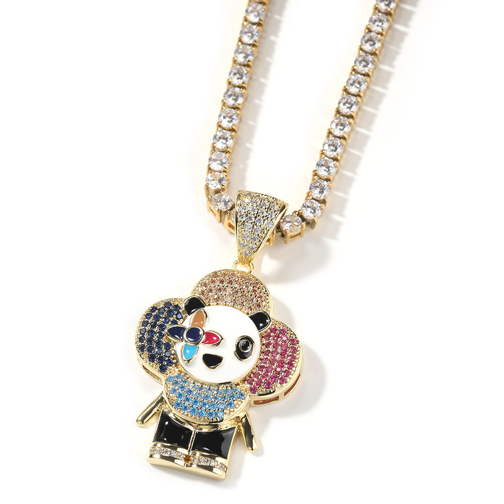 Jewelry Donkey Flower Pendant Shine Micro Zircon Male Female Animal Spectrum Far East