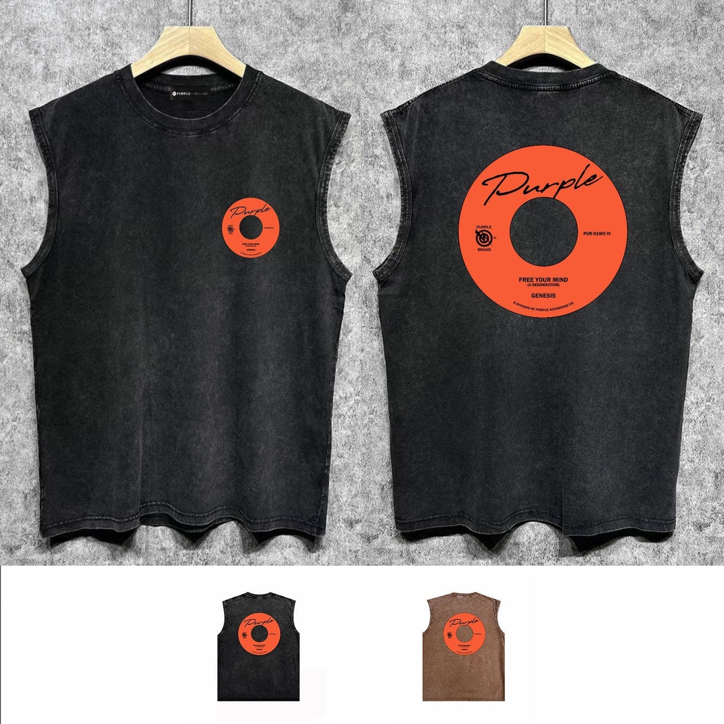 Purple Brand Distressed Tank T Shirts Distressed Sleeveless T-shirt Vest
