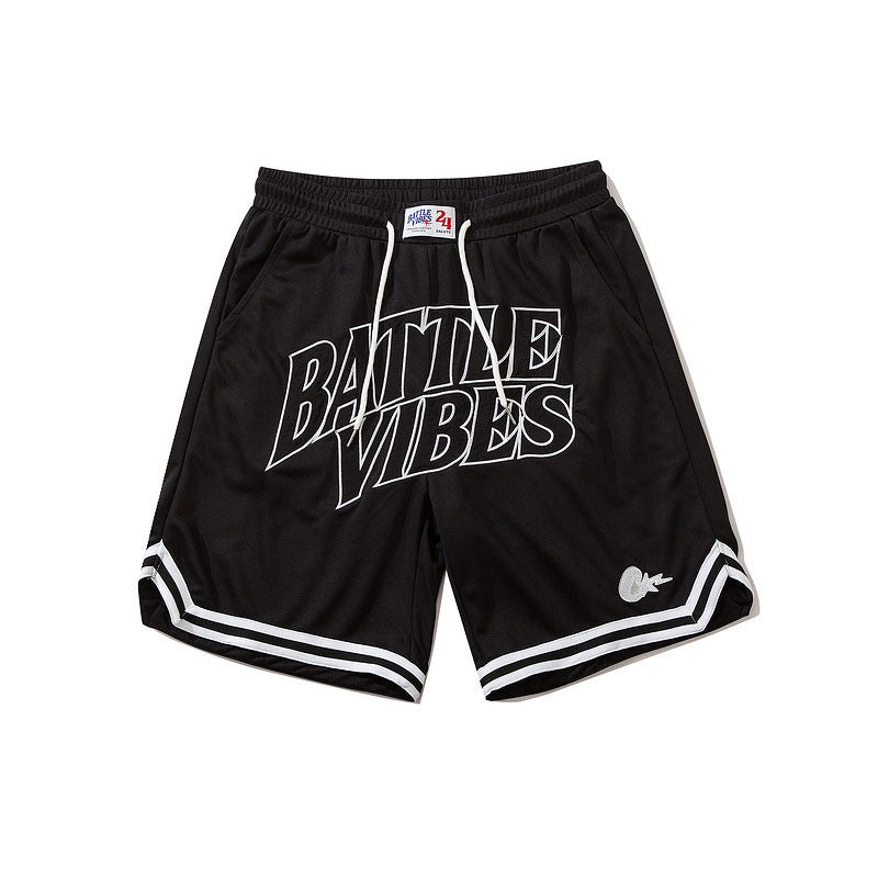 Men Shorts Retro Alphabet Embroidered Basketball Shorts