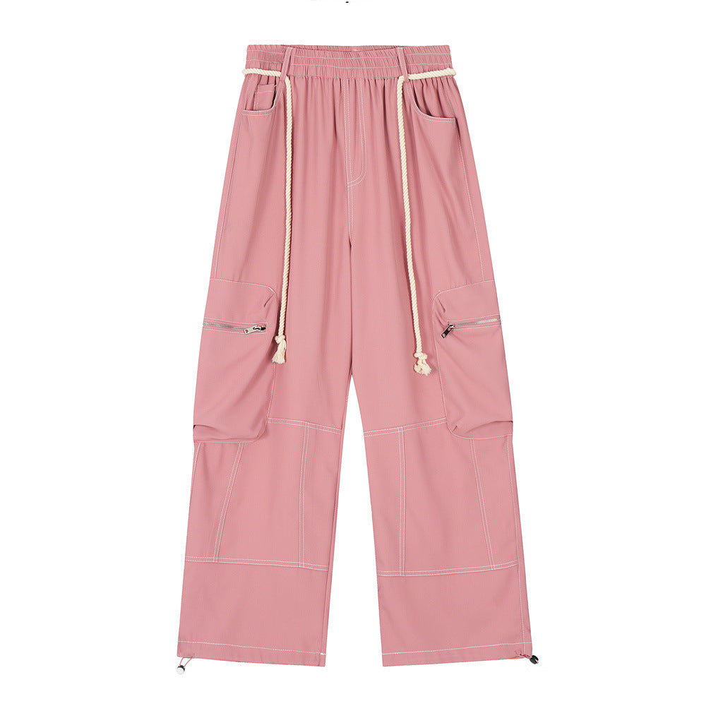 Men Sweatpants Workwear Pants Men's Multi-Pocket Straight-Leg Wide-Leg Pants