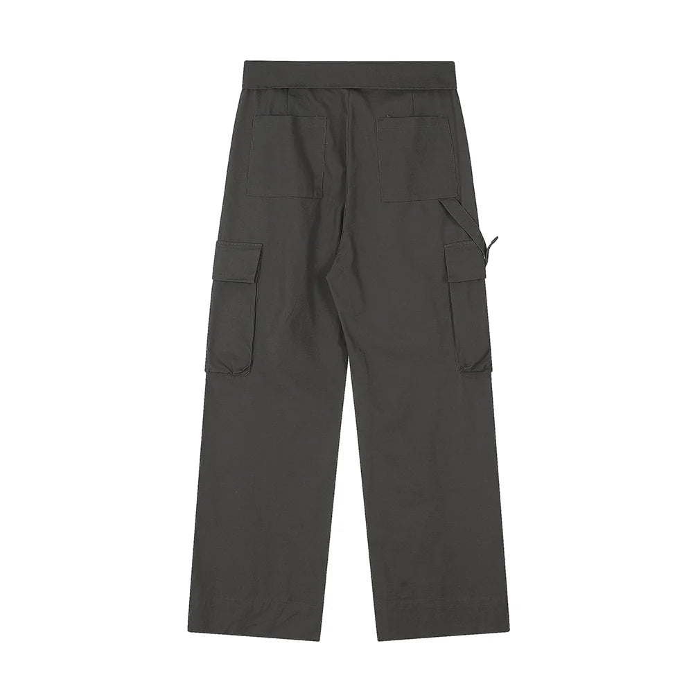 Men Sweatpants Multi-Pocket Straight Casual Loose-Fitting Wide-Leg Trousers