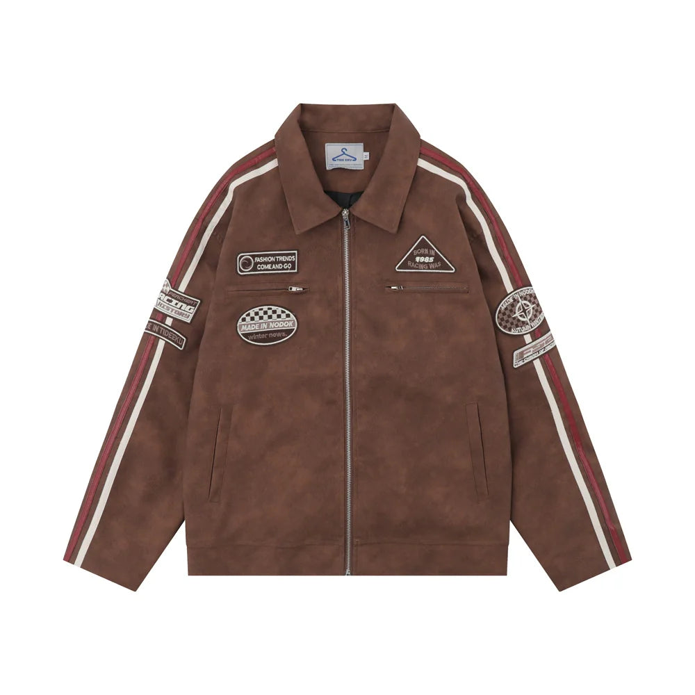 Men Jacket Coat PU Leather Jacket Men's Striped Stitching Long Sleeve Pilot