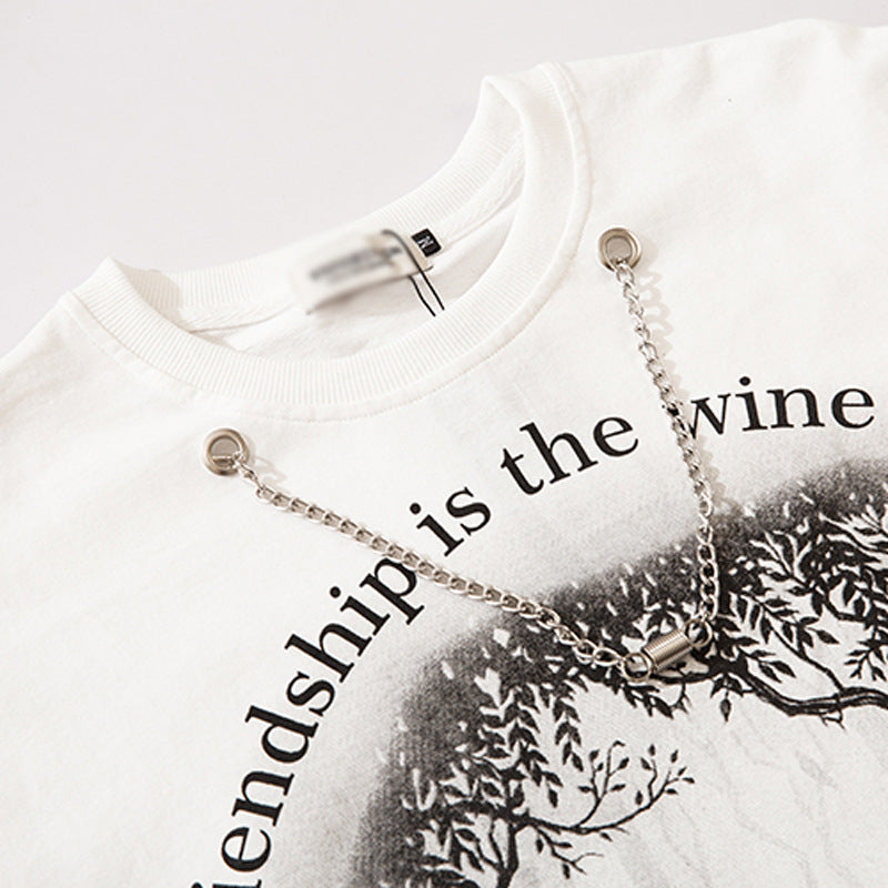 Men Long Sleeve T-Shirt Childhood Scene Necklace Decoration