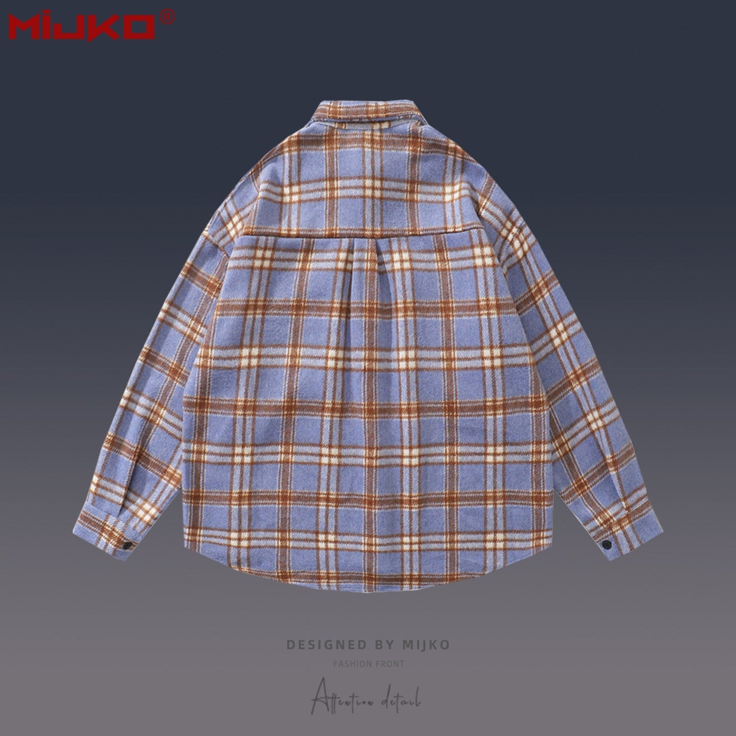 MIJKO Mens Jacket Plaid Long Sleeve Wool Shirt