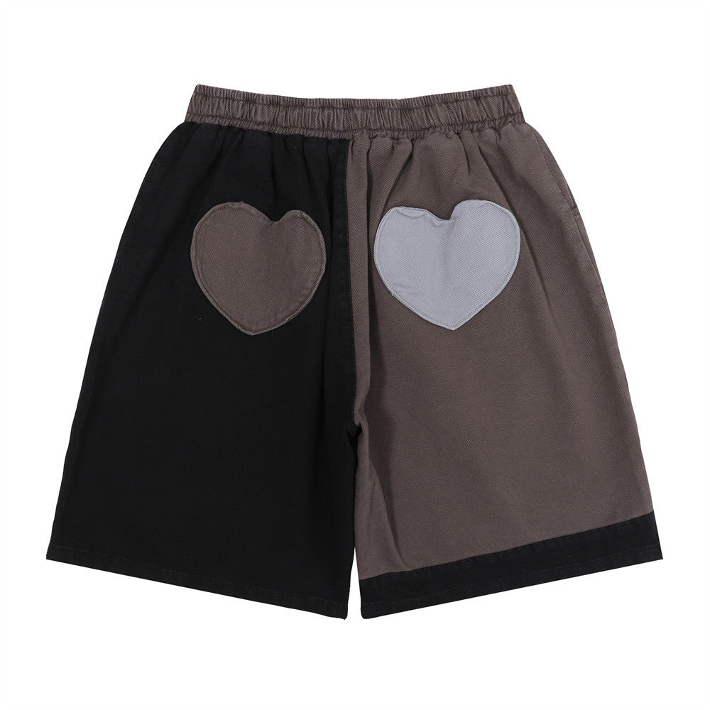 Men Shorts Stitching Love Patch Loose