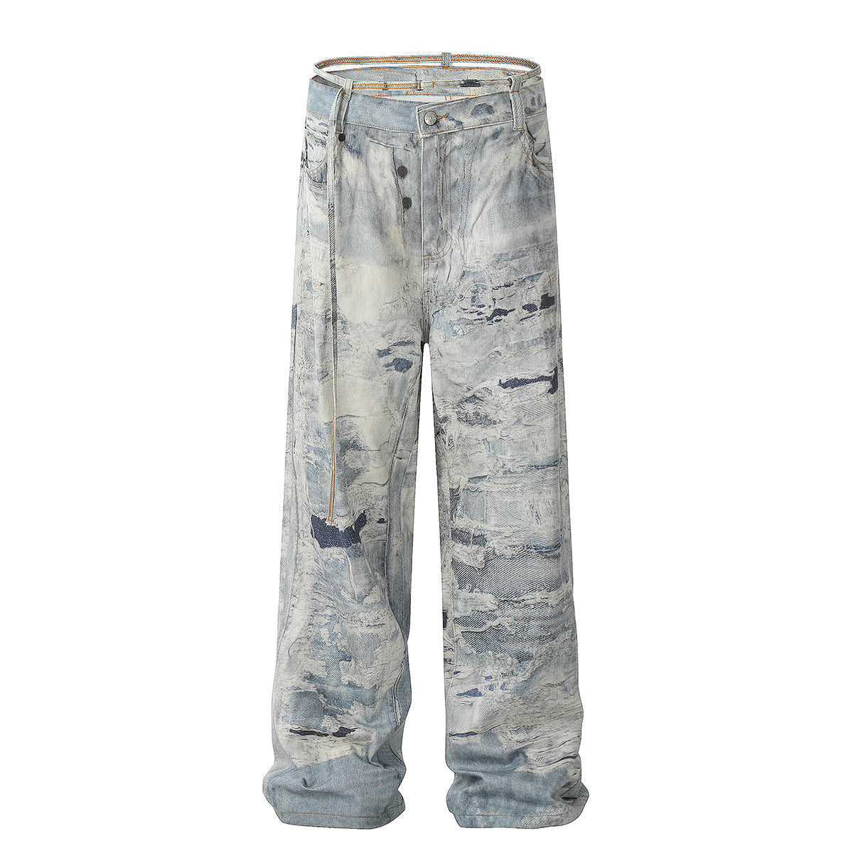 Unisex Pants Distressed Relaxed Wide-leg Jeans