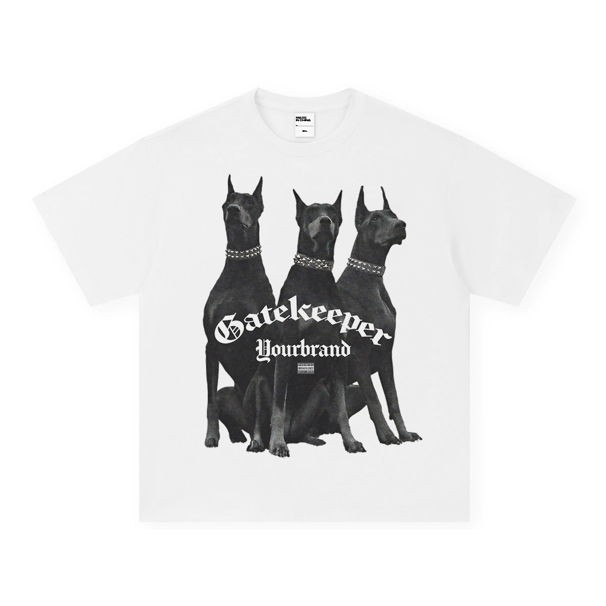 Vintage T-shirts Doberman Street Print Long Short Sleeve T-Shirt Cotton