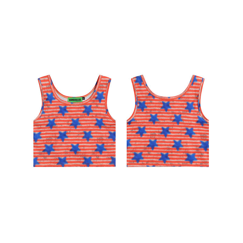 Women Vest Summer Vintage Stripe Sleeveless Vest