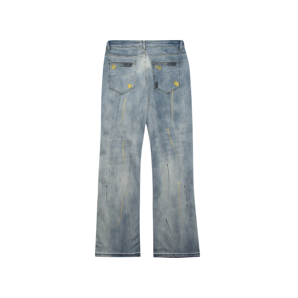 Men Jeans Splash Ink Hole Punk Loose Distressed