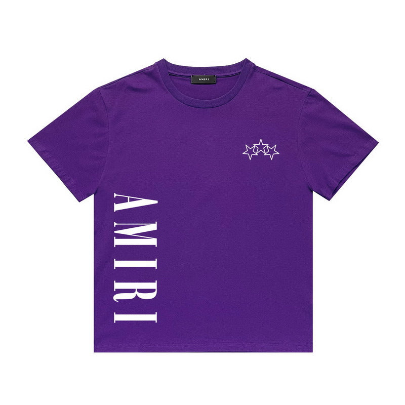 Amiri T Shirt Five-Star Letter Print Casual Hip Hop round Neck Short Sleeve T-shirt