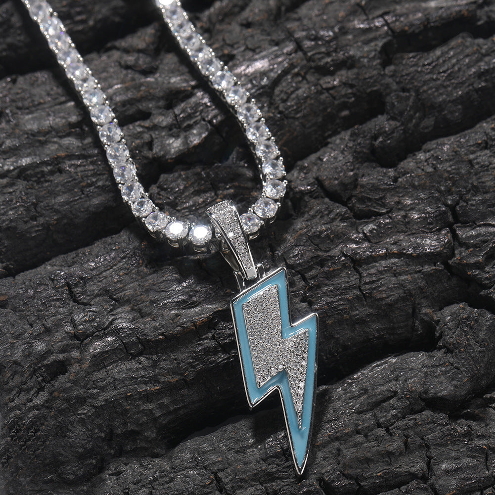 Jewelry Luminous Lightning Necklace Simple ins Wind Drip Oil Inlaid Zirconium Night light lightning Jesus Pieces