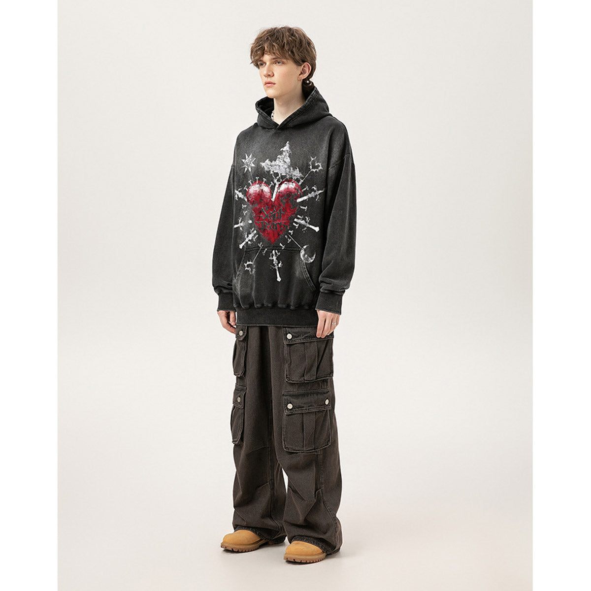 Unisex Hoodies Saint Michael Stung Heart Old Loose Hoodie