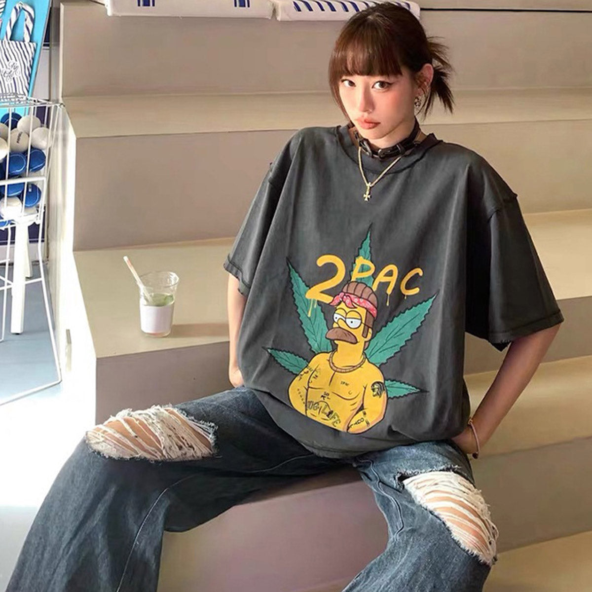 Unisex T-Shirts Vintage Loose High Street T-Shirts