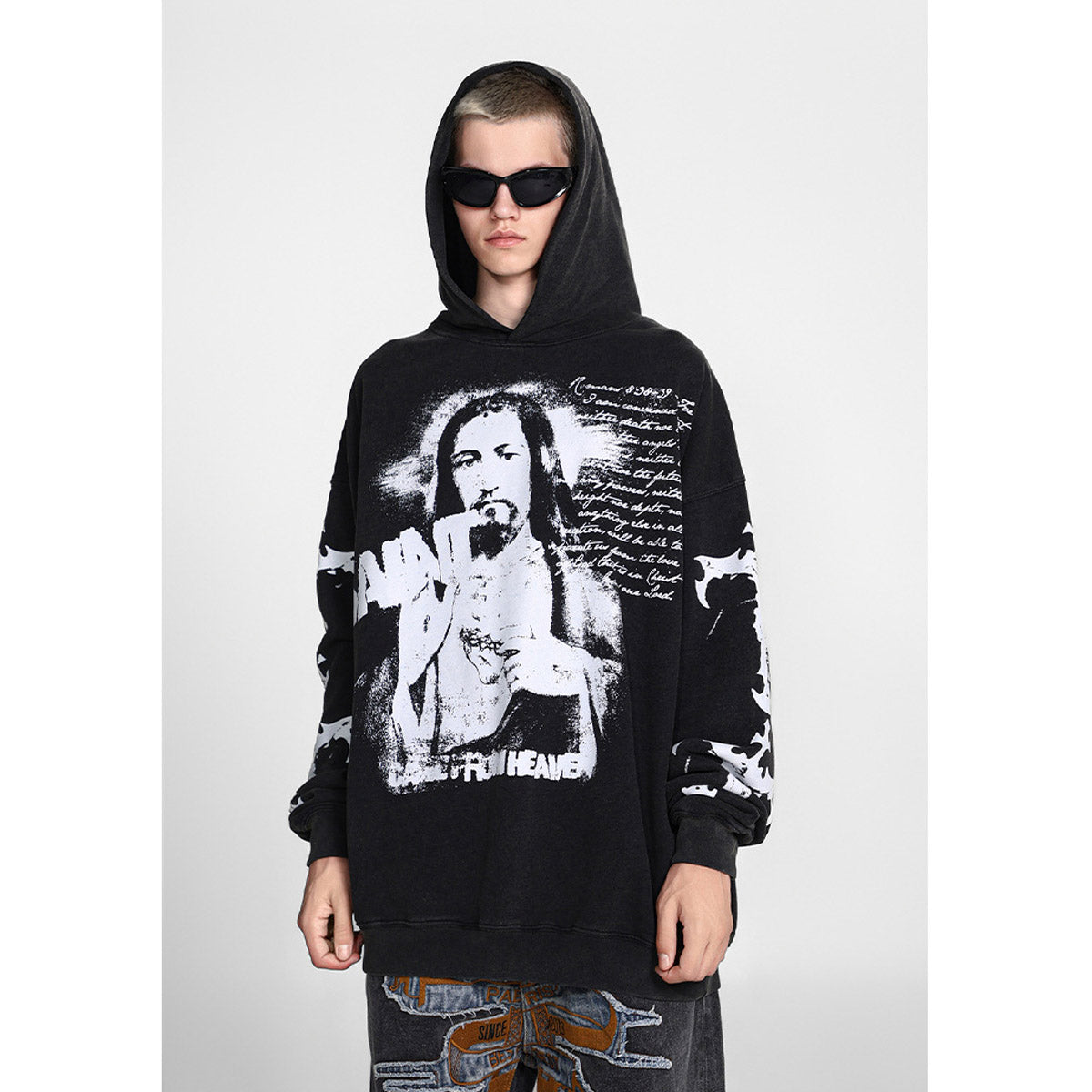 Unisex Hoodies Saint Michael Distressed Loose Hoodie