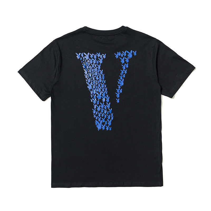 Vlone T Shirts V-Shaped Female Printed Short Sleeve T-shirt Men's and Women's Hip Hop BF Half Sleeve