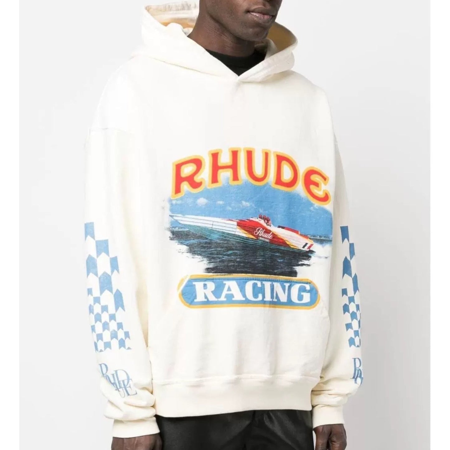 Rhude Hoodie Speedboat Plaid Sleeve Vintage Printed Hooded Sweater Jacket