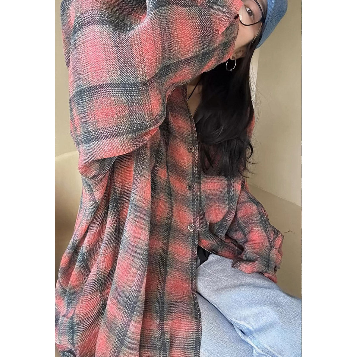 Unisex Shirts Our Legacy Rose Checked Casual Loose Shirt