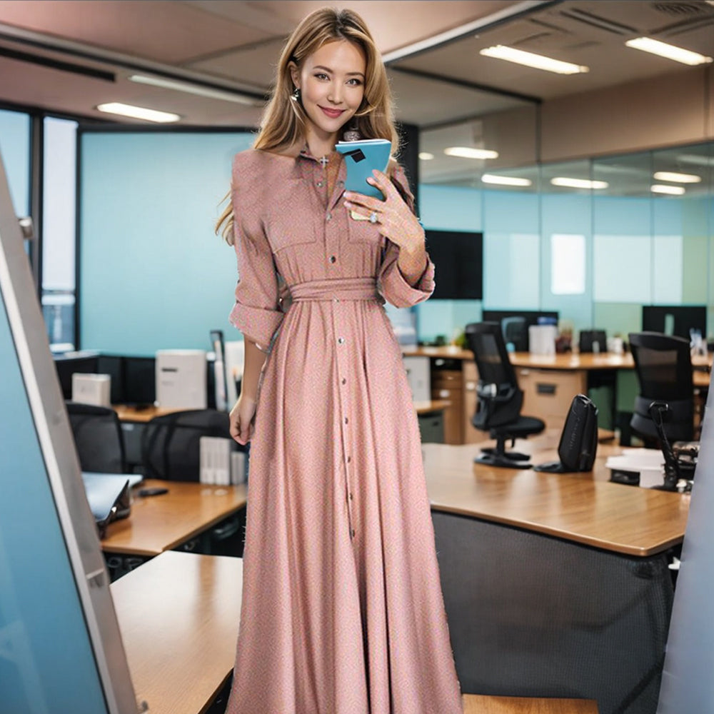 Modest Office Dresses Women's Skirts Fashion Slim Long Sleeves
