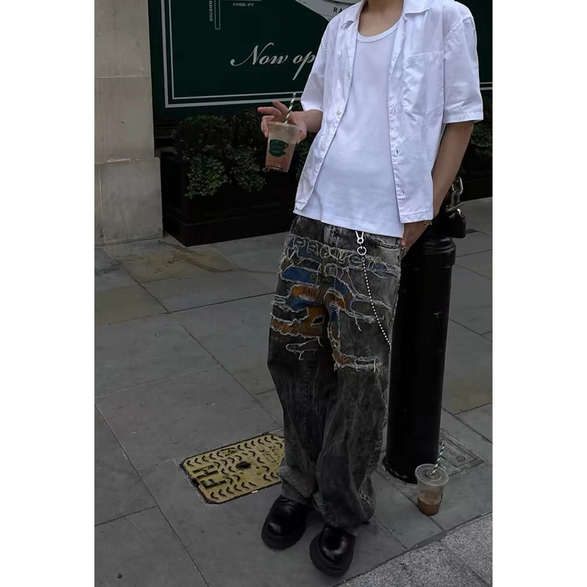 Unisex Pants Make Old Patch Embroidered Loose Jeans
