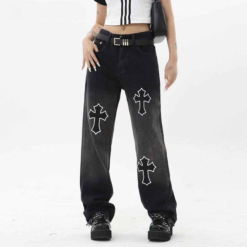 Men Jeans XINGX Graffiti Distressed Straight Jeans