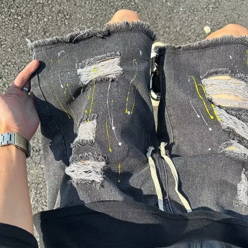 Men Jeans Ripped Denim Shorts Loose Casual Shorts