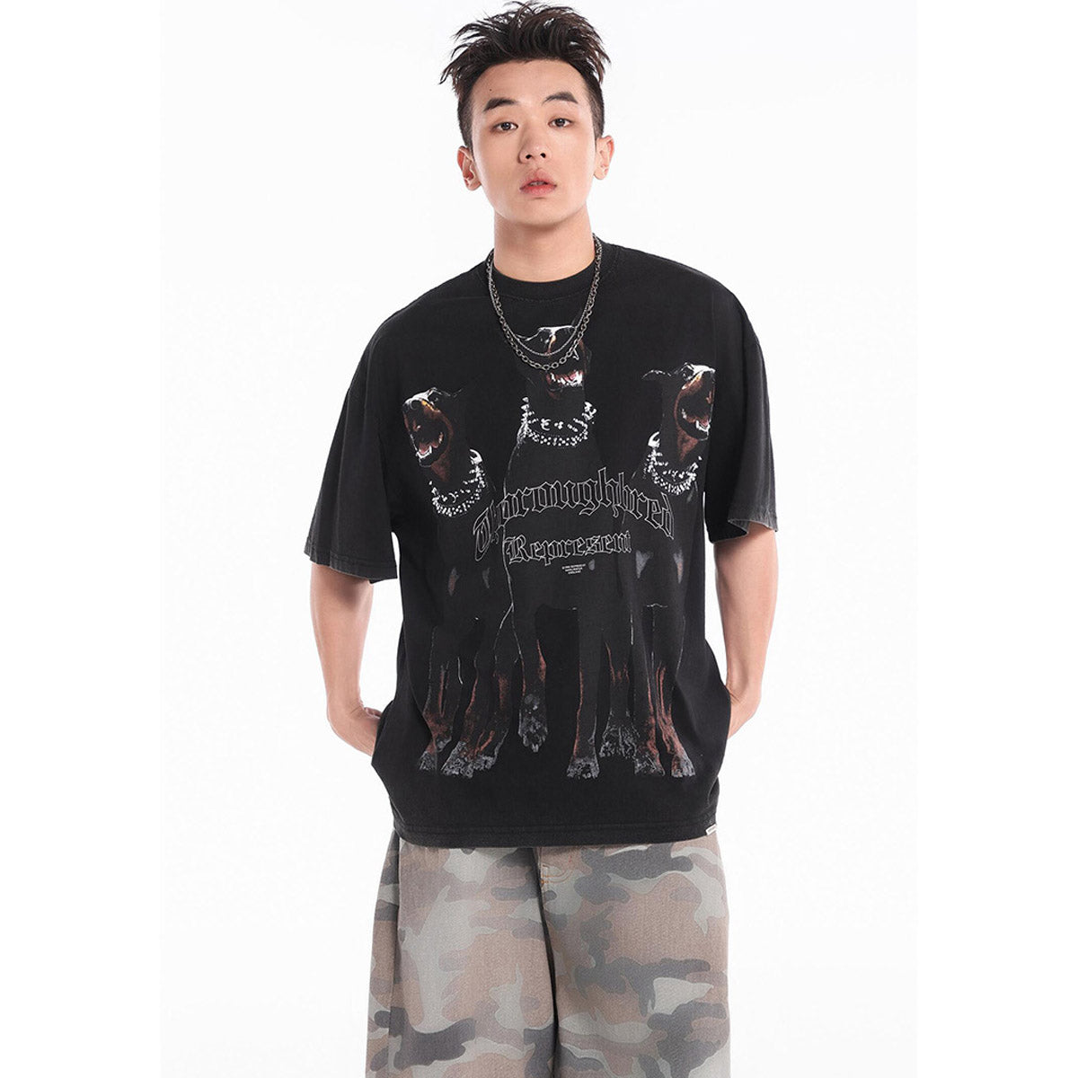 Unisex T-Shirts Doberman REPRESENT Vintage Loose Short Sleeves