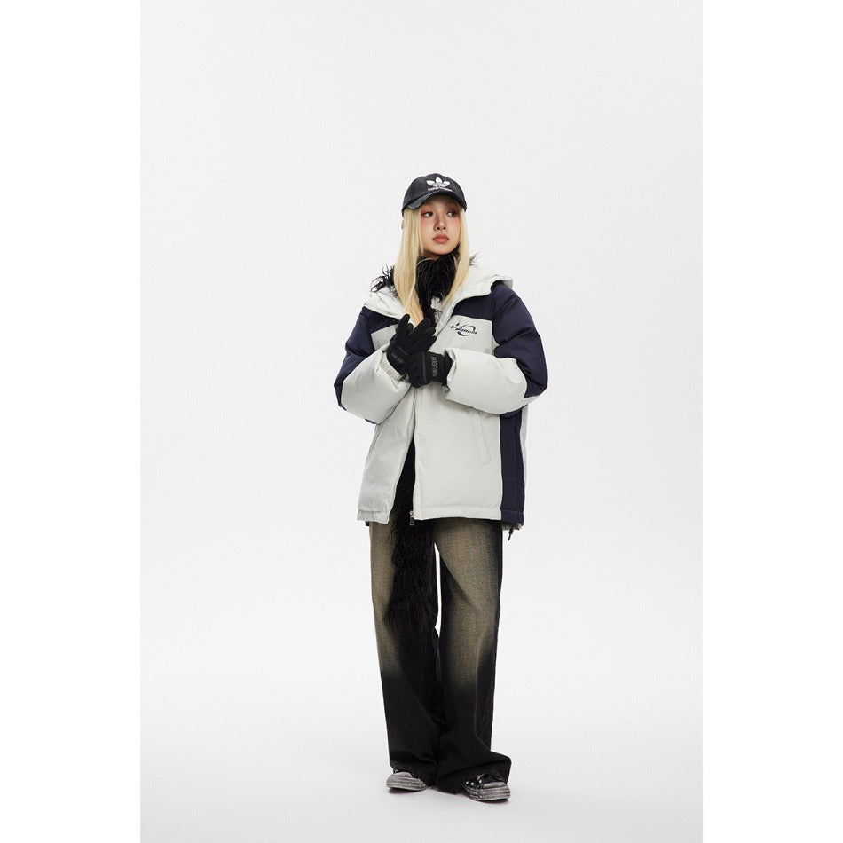 Unisex Coat Hooded Cotton-Padded Coat Loose and Warm Coat