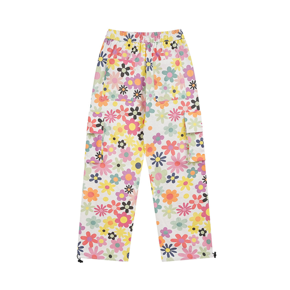 Men Sweatpants Full Printed Floral Corduroy Casual Pants Loose Pockets Tooling Straight-Leg Wide-Leg Pants