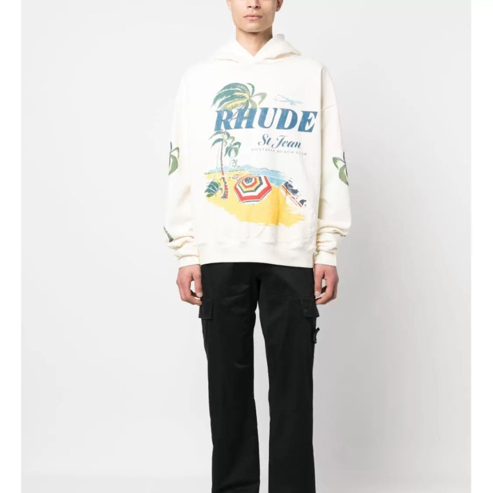 Rhude Hoodie Beach Coconut Letter Print Hooded Sweater Jacket