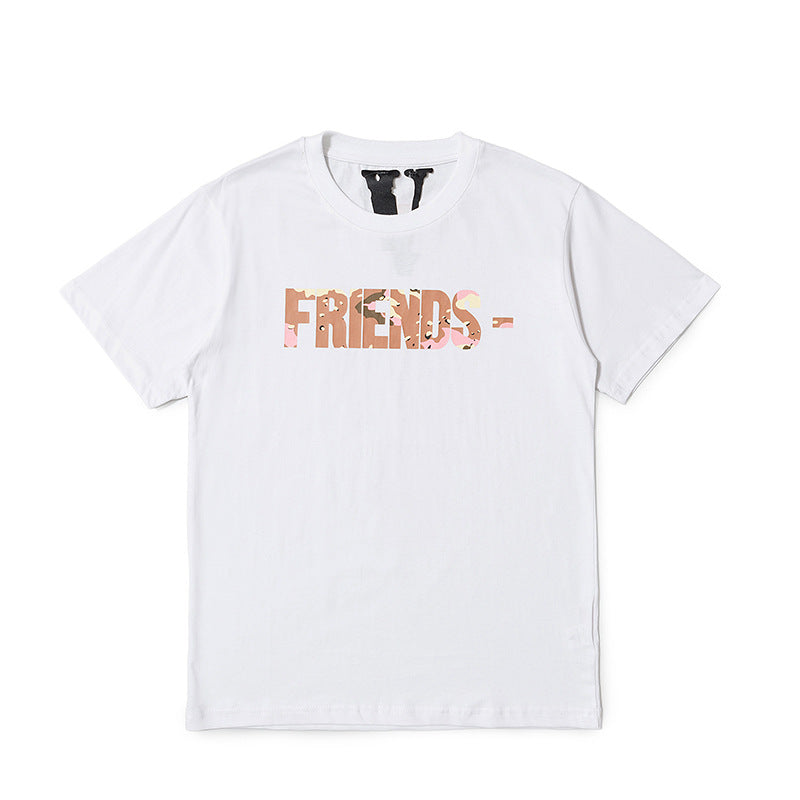 Vlone T Shirts Desert Camouflage Large V Printed Short Sleeve T-shirt Men and Women Couple Loose Hip Hop Half Sleeve