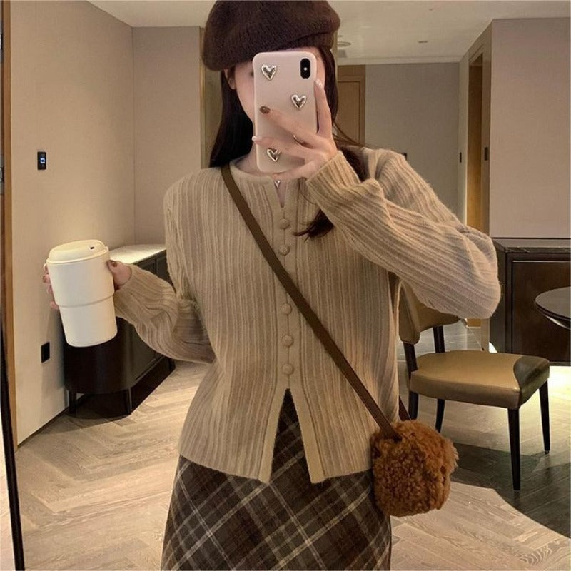 Women Knitted Pullover Autumn Slim-Fit Long-Sleeved Jacket