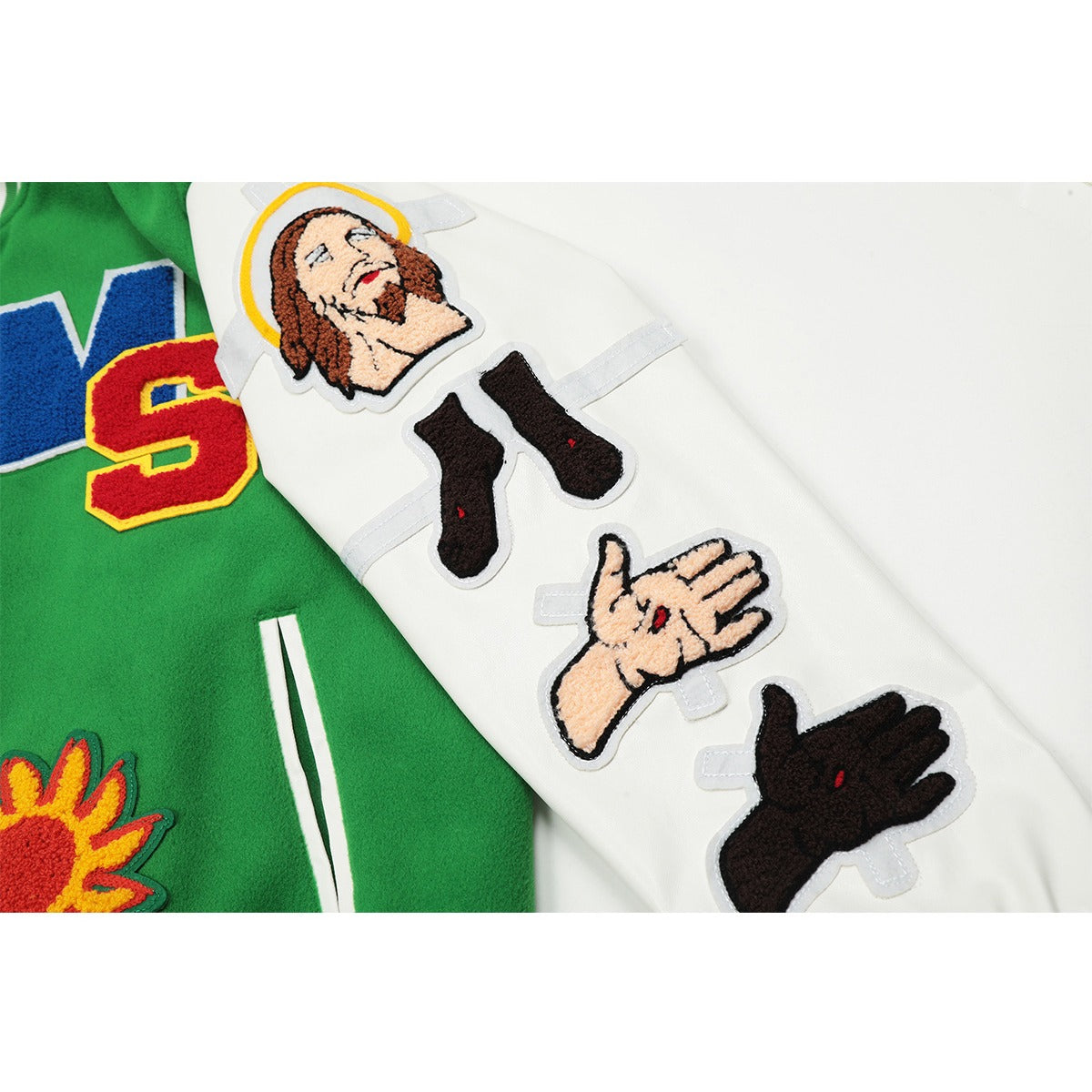 Unisex Baseball Jersey Saint Michael Jesus Embroidered Badge Loose Baseball Jacket