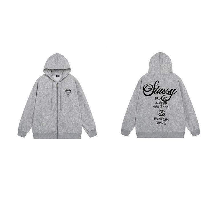 Stussy Hoodie Zip-Up Cardigan Fleece Hooded Sweater