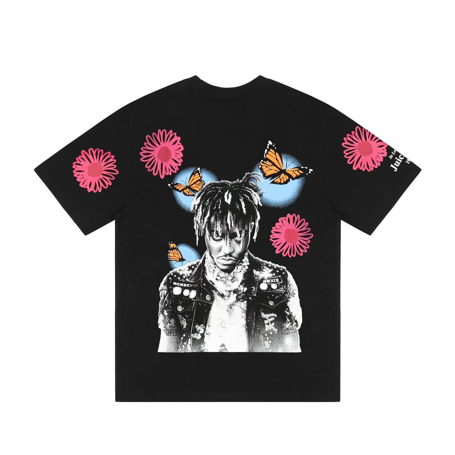 Vlone T Shirts Character Butterfly Red Flower Large V Printed Short Sleeve T-shirt Men and Women Hip Hop Half Sleeve