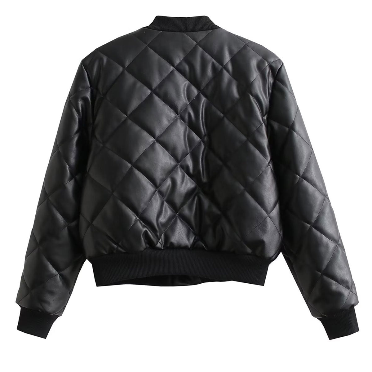 Women Cotton Coat PU Leather Jacket Stand Collar Cardigan Fashion