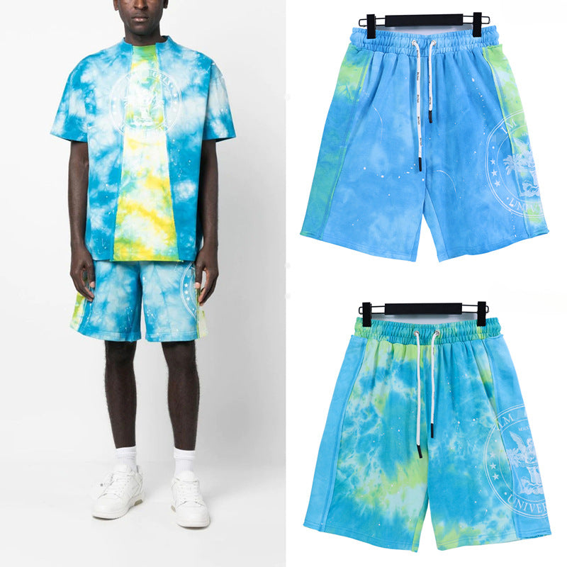 Palm Angle T Shirts Splash-Ink Tie-Dye Sports Beach Pants