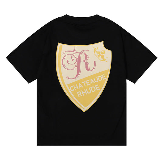 Rhude T Shirt Shield Print Hip Hop Men and Women Couple Casual