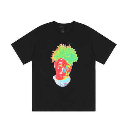 Vlone T Shirts Colorful Portrait Large V Printed Short Sleeve T-shirt Men and Women Hip Hop Loose Half Sleeve