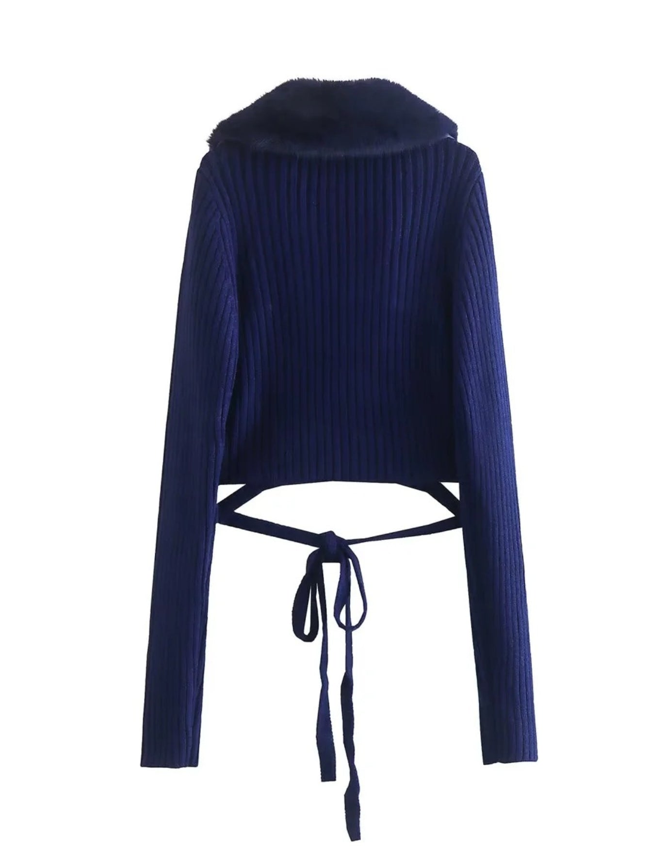 Women Sweater Knit Wear Wool Lapel Cross Short Knitted Jacket