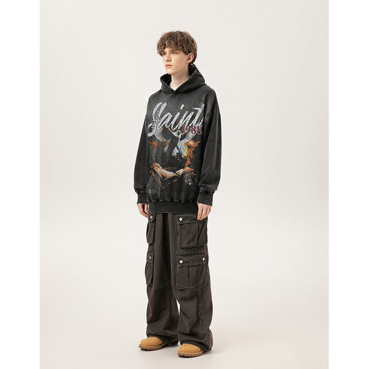 Unisex Hoodies Saint Michael Fashion Loose Old Hoodie